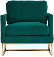 Benzara Velvet Fabric Upholstered Accent Chair with Box Cushion Seat,Gold and Green