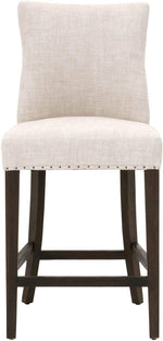Benzara Fabric Upholstered Wooden Counter Stool with Nailhead, Brown and White