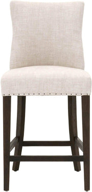 Benzara Fabric Upholstered Wooden Counter Stool with Nailhead, Brown and White