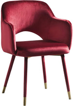 Benzara Velvet Padded Accent Chair with Open Back and Angled Legs, Red and Gold