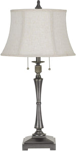 Benzara Metal Table Lamp with Pedestal Body and Fabric Bell Shade, Gray