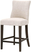 Benzara Fabric Upholstered Wooden Counter Stool with Nailhead, Brown and White