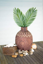 Kalalou CFAN1042 Rust Wood Vase w/ Carving Bottle