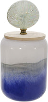 Benzara 11 Inches Glass Jar with Shell Lid, Blue
