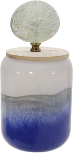 Benzara 11 Inches Glass Jar with Shell Lid, Blue