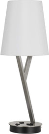 Benzara Metal Table Lamp with Y Shaped Body and Fabric Shade, Silver and White