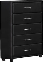 Benzara 5 Drawer Leatherette Wooden Frame Chest with Tapered legs, Black