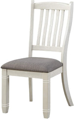 Benzara Wooden Side Chair with Flared Design Slatted Back, Set of 2, Antique White