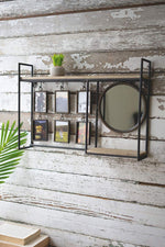 Kalalou CLA1295 Wall Shelf with Mirror and Six Photo Frames