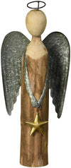 Benzara Galvanized Wings Wooden Angel Accentdecor with Star, Large, Brown