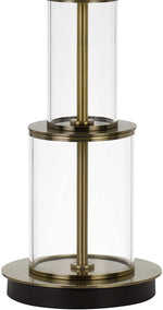 Benzara 3 Way Table Tamp with Stacked Pyramid Glass Body and Fabric Shade, White