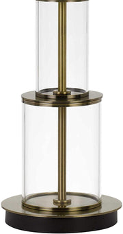 Benzara 3 Way Table Tamp with Stacked Pyramid Glass Body and Fabric Shade, White