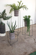 Kalalou H8325 Set  3 Nesting Iron Triangle Planters W Grey Wash Clay Pots