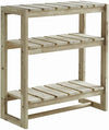 Benzara Wooden Shelf with 3 Slatted Racks and Trestle Base, Brown