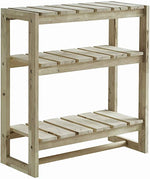 Benzara Wooden Shelf with 3 Slatted Racks and Trestle Base, Brown