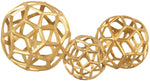 Benzara Aluminum Frame Decorative Metal Spheres, Set of 3, Gold