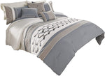 Benzara 7 Piece King Polyester Comforter Set with Geometric Design, Blue and Gray