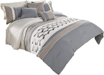 Benzara 7 Piece Queen Polyester Comforter Set with Geometric Design, Blue and Gray