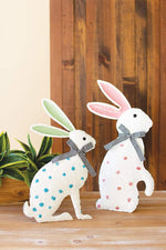 Kalalou CMN1489 Set Of Two Painted Metal Rabbits On Stands