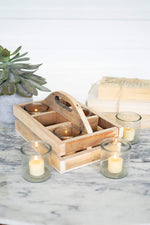 Kalalou CCHA1041 Recycled Wood Trug With Six Glass votive Holders