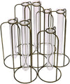 Benzara 7 Glass Tube Cluster Vase with Metal Frame Support, Bronze and Clear