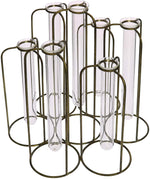Benzara 7 Glass Tube Cluster Vase with Metal Frame Support, Bronze and Clear