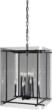 Benzara 9 Light Iron and Acrylic Geometric Chandelier, Black