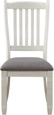 Benzara Wooden Side Chair with Flared Design Slatted Back, Set of 2, Antique White
