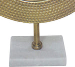 Benzara Hammered Metal Encased Mirror with Marble Base, Gold and White
