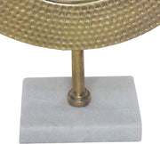 Benzara Hammered Metal Encased Mirror with Marble Base, Gold and White