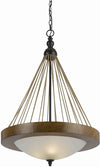 Benzara 3 Bulb Pendant Fixture with Round Wooden Frame and Smoked Glass Shade,Brown