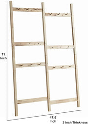 Benzara Center Partitioned Wooden Garment Rack with Peg Hooks, Light Brown