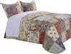 Benzara Eiger 3 Piece Fabric Queen Size Quilt Set with Jacobean Prints, Multicolor