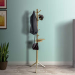 Benzara Wooden Tree Design Coat Rack with 10 Holders and Tripod Base, Brown