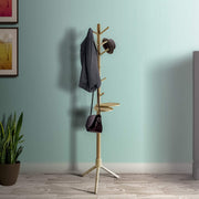 Benzara Wooden Tree Design Coat Rack with 10 Holders and Tripod Base, Brown