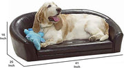 Benzara Cushioned Leatherette Dog Sofa Bed with Curved Backrest, Brown