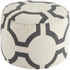 Benzara Fabric Round Shaped Pouf with Geometric Pattern, Charcoal Gray