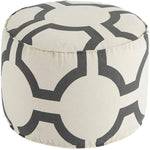 Benzara Fabric Round Shaped Pouf with Geometric Pattern, Charcoal Gray