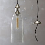 Kalalou NNL1004 Glass Pendant Lamp with Brushed Silver Cap and Canopy -6`` x 18``