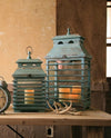Rustic Blue Lanterns Set of Two – 28 Inch Wooden Shutter