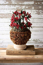 Kalalou CMH1005 Pinecone Urn With Turned Natural Wood Base - Tall