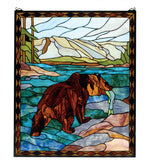 Meyda Lighting 72934 25"W X 30"H Grizzly Bear Stained Glass Window Panel