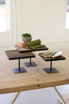 Kalalou NMCC1057 Set Of 3 Recycled Wood Risers With Antique Black Metal Bases