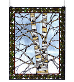 Meyda Lighting 73265 28"W X 36"H Birch Tree in Winter Stained Glass Window Panel