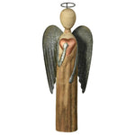 Benzara Galvanized Wings Wooden Angel Accentdecor with Heart, Large, Brown