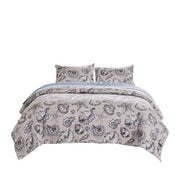 Benzara 3 Piece King Quilt Set with Seashell and Starfish Print, White and Gray