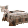 Benzara Douro Fabric 2 Piece Twin Quilt Set with Scalloped Ends and Patchwork, Brown