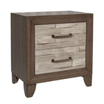 Benzara BM2153302 Drawer Nightstand with Bar Handles and Bracket Feet, Brown and Beige