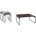 Benzara 3 Piece Metal Frame Occasional Table Set, Brown and Black