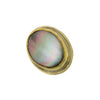 Benzara BM229283 Oval Metal Frame Bezel Pin with Pearl insert, Brass and White